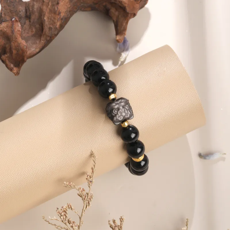 Lao Feng Xiang Natural Obsidian Bracelets Unisex-3