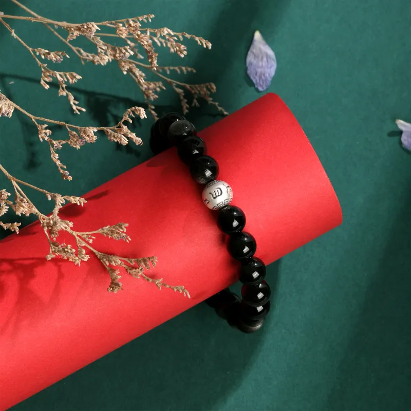 Lao Feng Xiang Natural Obsidian Bracelets Unisex-3