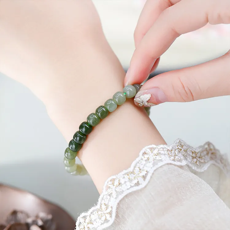 Lao Feng Xiang Hetian Jade Bracelets Green Jade Unisex-4