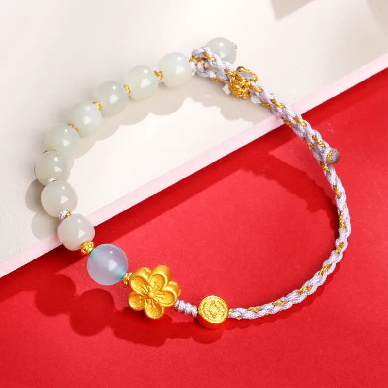 Lao Feng Xiang Hetian Jade S925 Silver Hand Accessory White Jade Women's-2