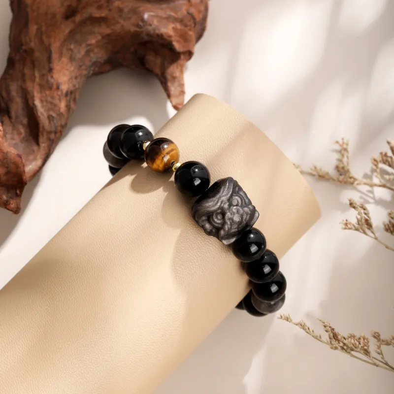 Lao Feng Xiang Natural Obsidian Bracelets Unisex-3