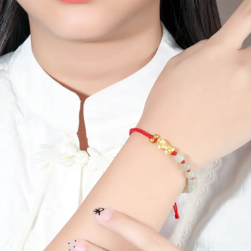Lao Feng Xiang Hetian Jade Bracelets Pale Greenish White Jade Unisex-4