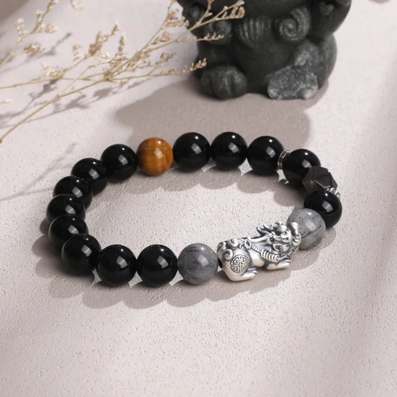 Lao Feng Xiang Natural Obsidian Bracelets Unisex-1