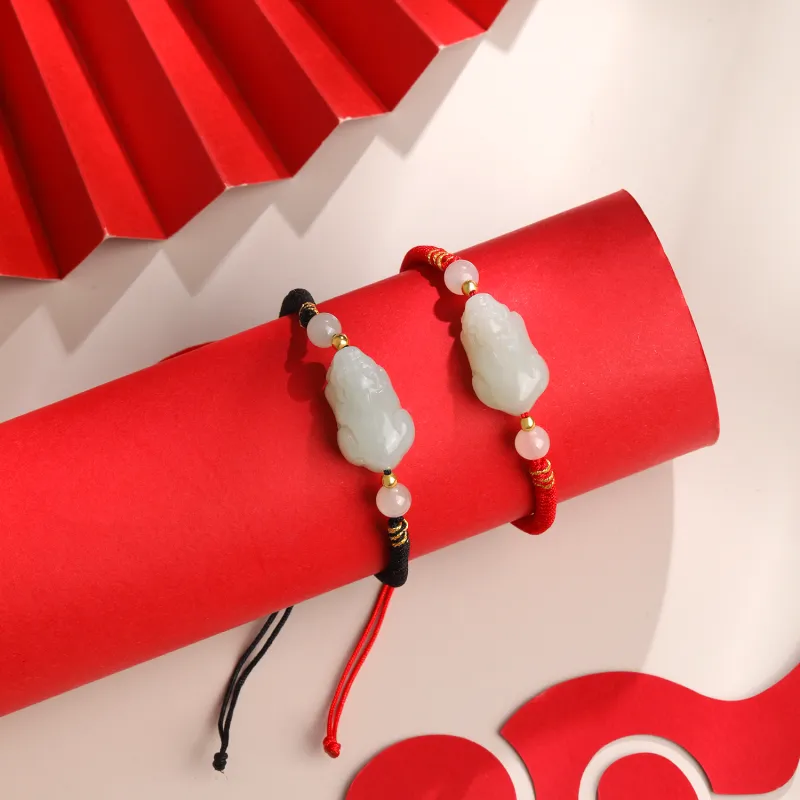Lao Feng Xiang Hetian Jade Bracelet Sterling Silver White Jade/Pale Greenish White Jade Unisex-3