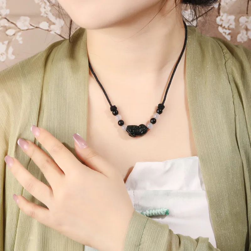 Lao Feng Xiang Obsidian Jade Necklaces Unisex-1
