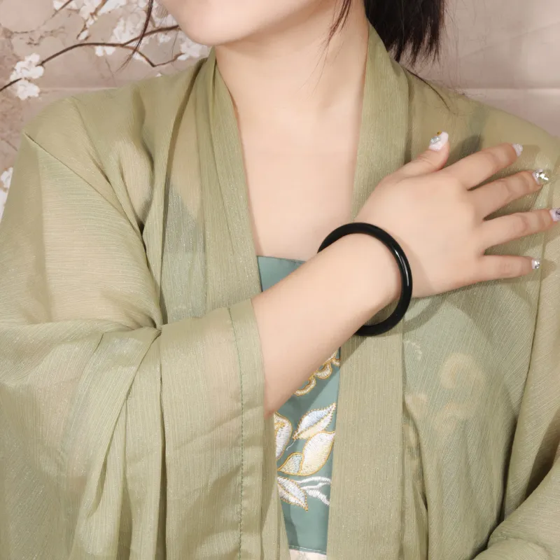 Lao Feng Xiang Hetian Jade Bangles Black Jade Women's-4