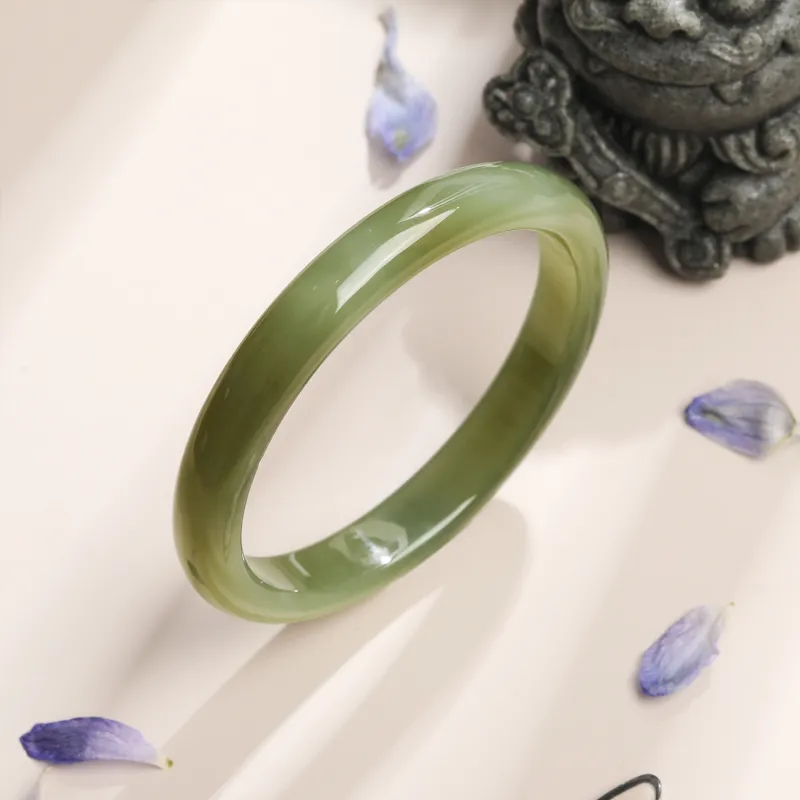 Lao Feng Xiang Hetian Jade Bangles Green Jade Women's-1