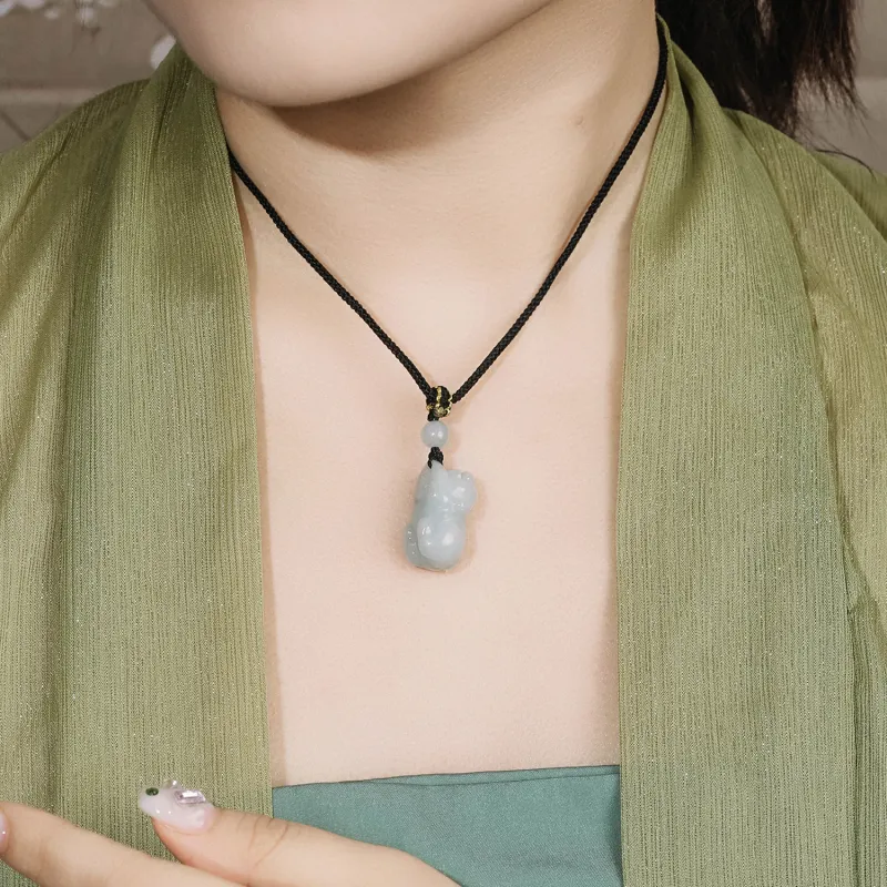 Lao Feng Xiang Bean Type Jadeite Necklaces Unisex-2