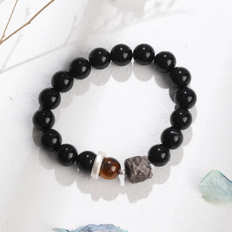 Lao Feng Xiang Natural Obsidian Bracelets Unisex-1