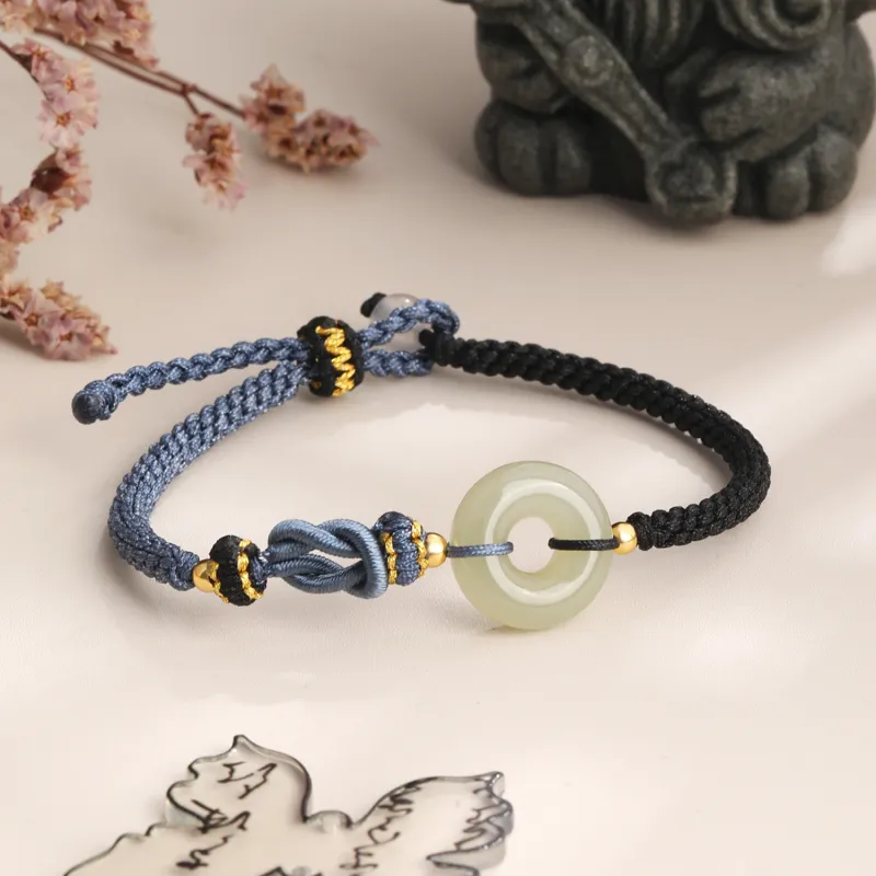 Lao Feng Xiang Hetian Jade Bracelets Pale Greenish White Jade Unisex-2
