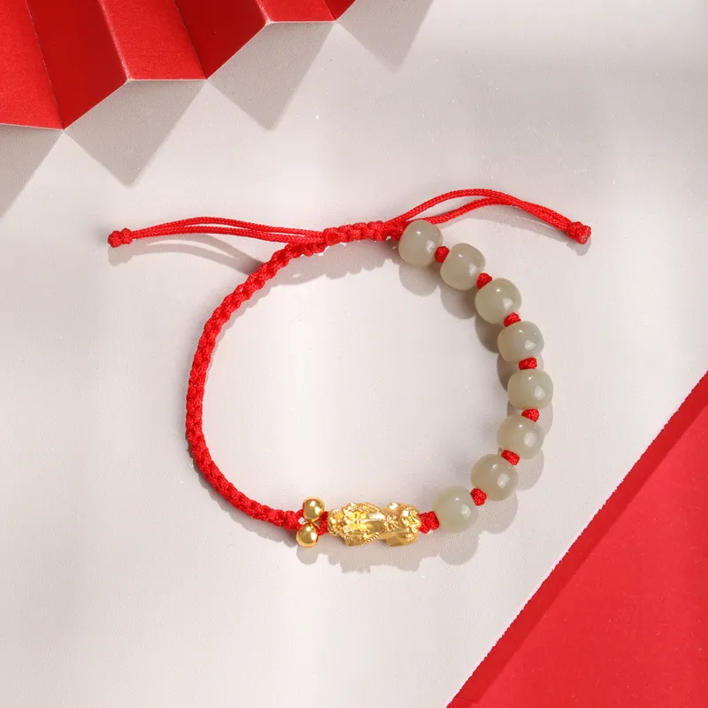 Lao Feng Xiang Hetian Jade Bracelets Pale Greenish White Jade Unisex-1