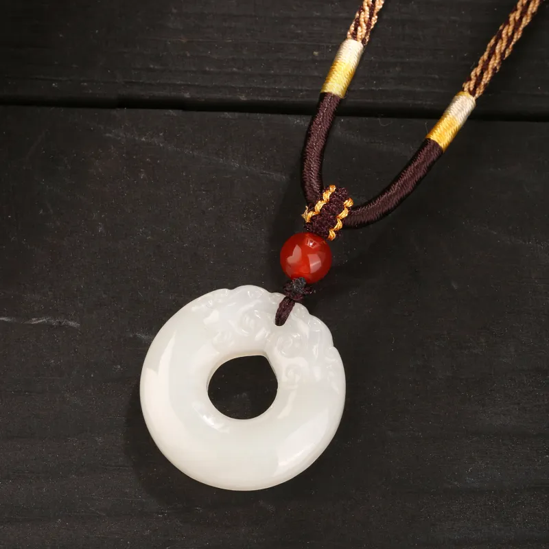 Lao Feng Xiang Hetian Jade Necklaces Pale Greenish White Jade Unisex-2
