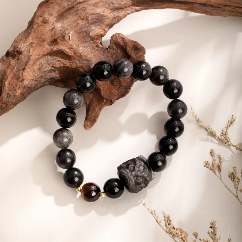 Lao Feng Xiang Natural Obsidian Bracelets Unisex-2