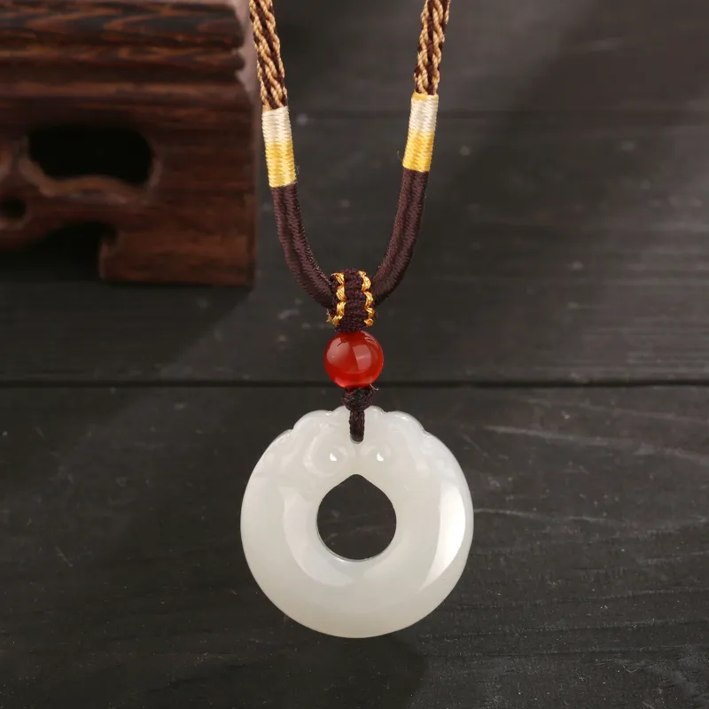 Lao Feng Xiang Hetian Jade Necklaces Pale Greenish White Jade Unisex-3