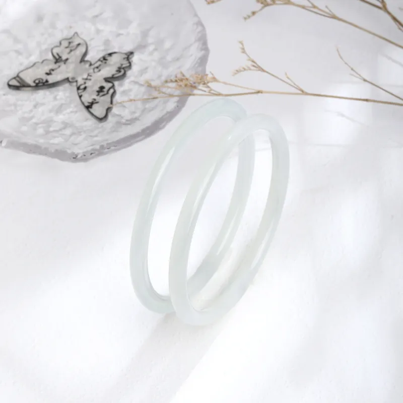 Lao Feng Xiang Hetian Jade Bangles Pale Greenish White Jade Women's-7
