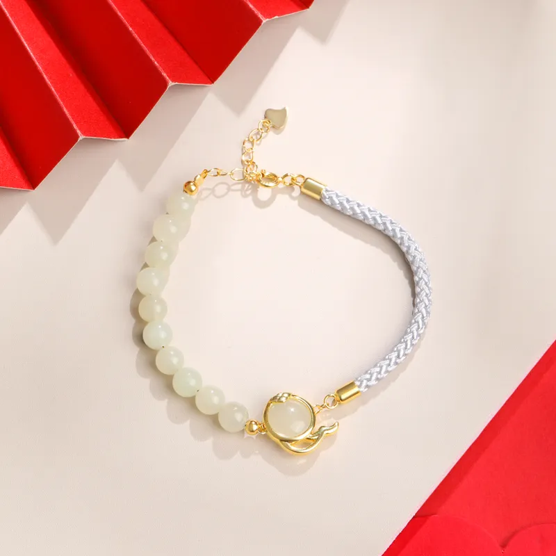 Lao Feng Xiang Hetian Jade S925 Silver Bracelet White Jade/Pale Greenish-White Jade Women's-11