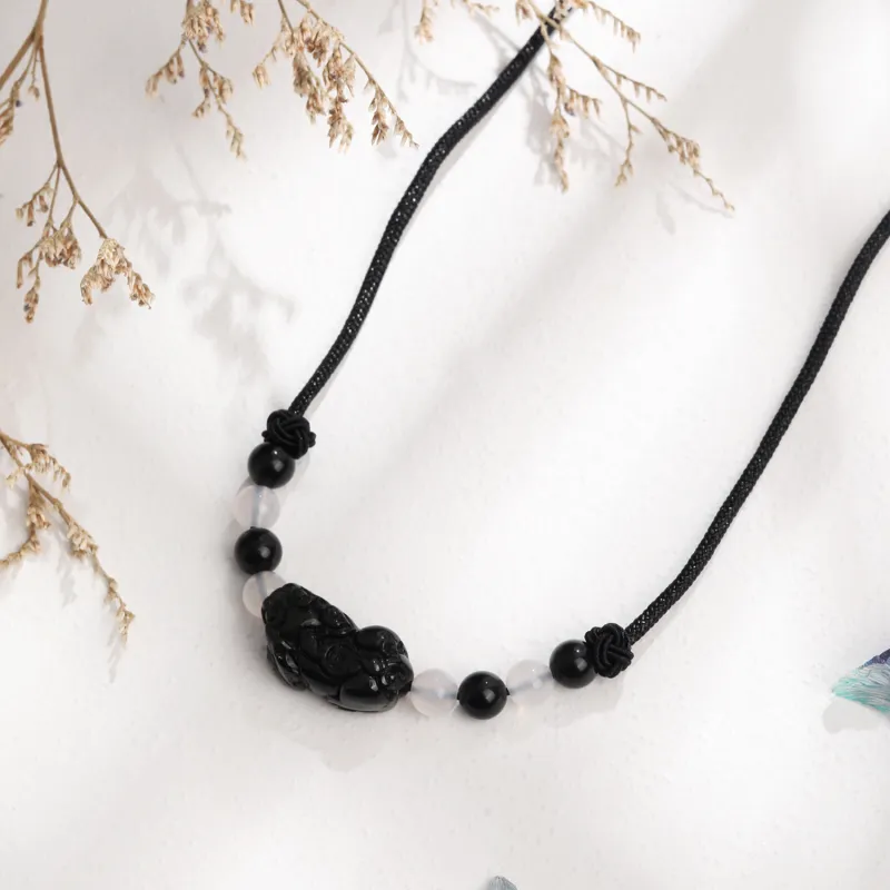 Lao Feng Xiang Obsidian Jade Necklaces Unisex-2