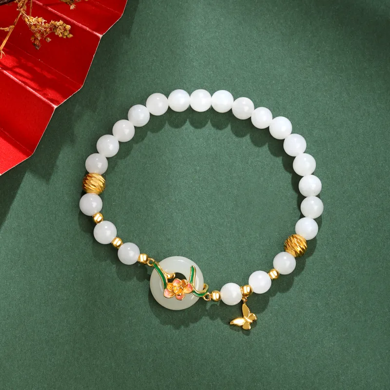 Lao Feng Xiang Hetian Jade S925 Silver White Jade Women's-1