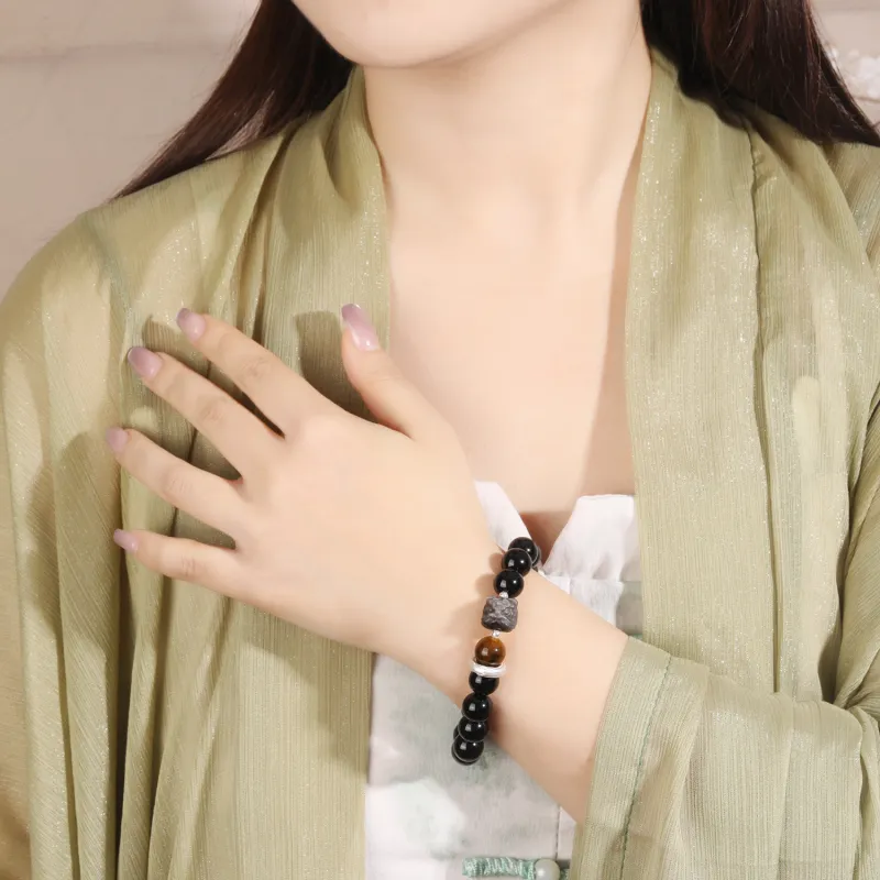 Lao Feng Xiang Natural Obsidian Bracelets Unisex-4
