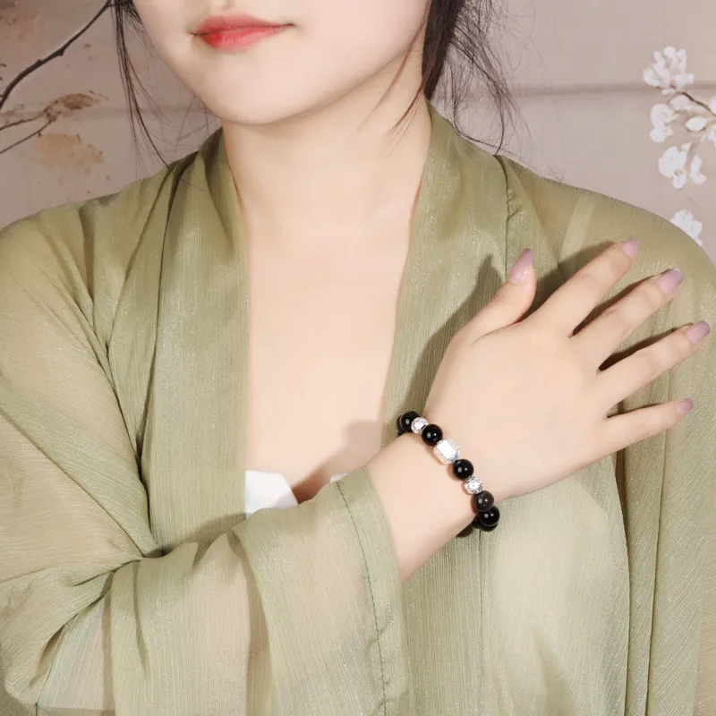 Lao Feng Xiang Natural Obsidian Bracelets Unisex-4