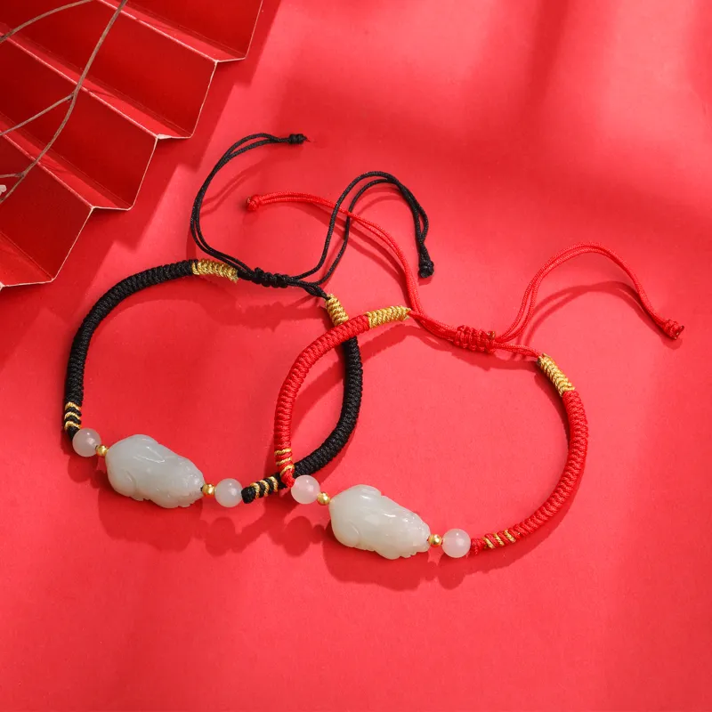 Lao Feng Xiang Hetian Jade Bracelet Sterling Silver White Jade/Pale Greenish White Jade Unisex-1