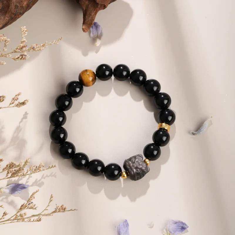 Lao Feng Xiang Natural Obsidian Bracelets Unisex-2