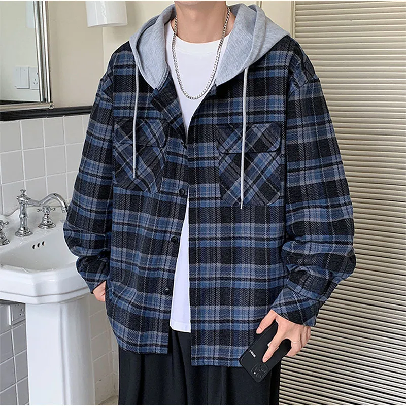 TESTUNG Jackets Coats Unisex Blue Black Plaid-2
