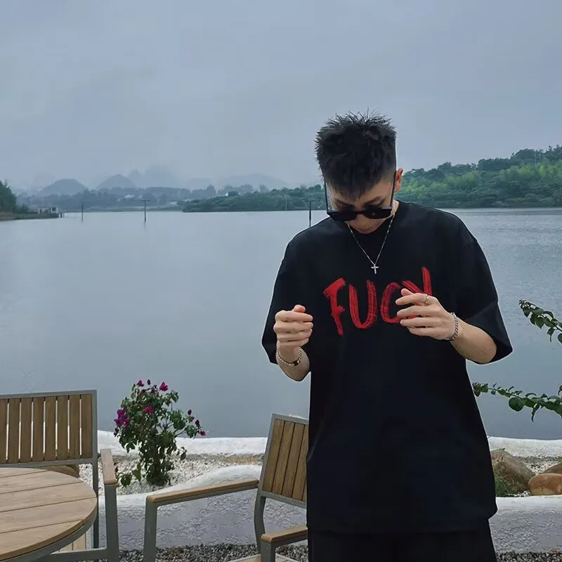 TESTUNG Casual T Shirts Unisex Black-4