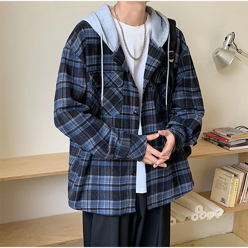 TESTUNG Jackets Coats Unisex Blue Black Plaid-3