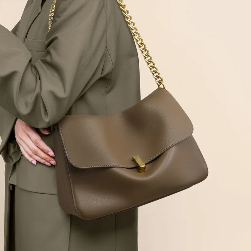 Bullrun Cow Leather Shoulder Bag Women's Khaki-2