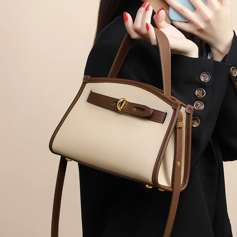Bullrun Cow Leather Handbag Regular Women's Ecru & Coffee-4