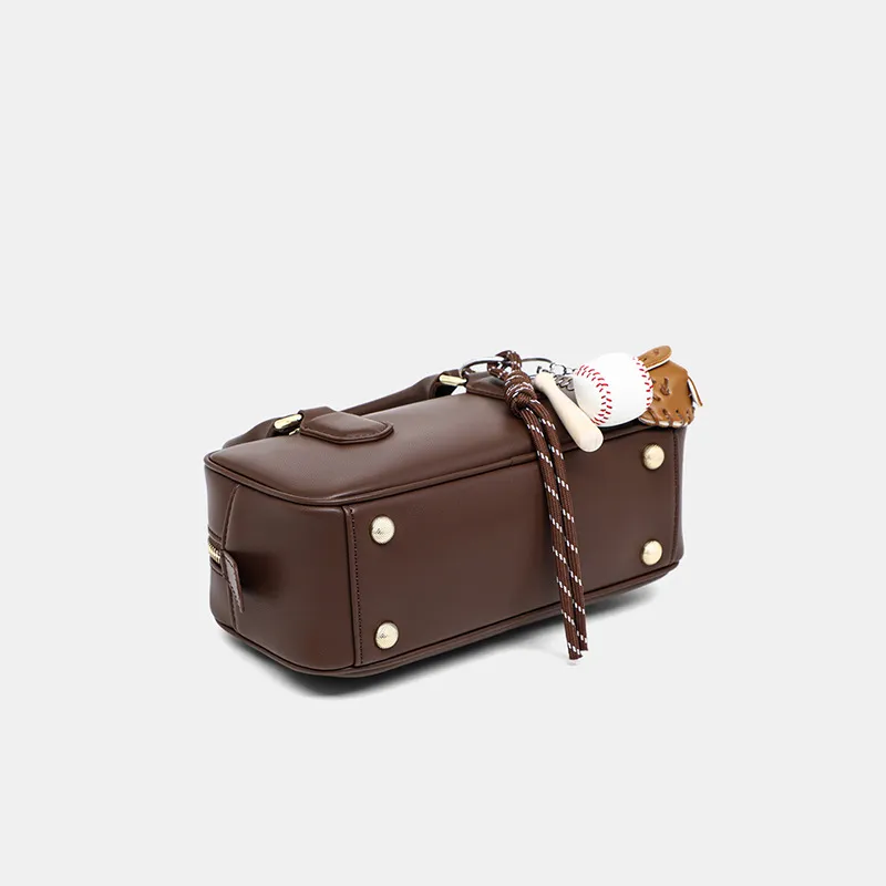 Bullrun Cow Leather One Shoulder Handbag Women's Coffee-3