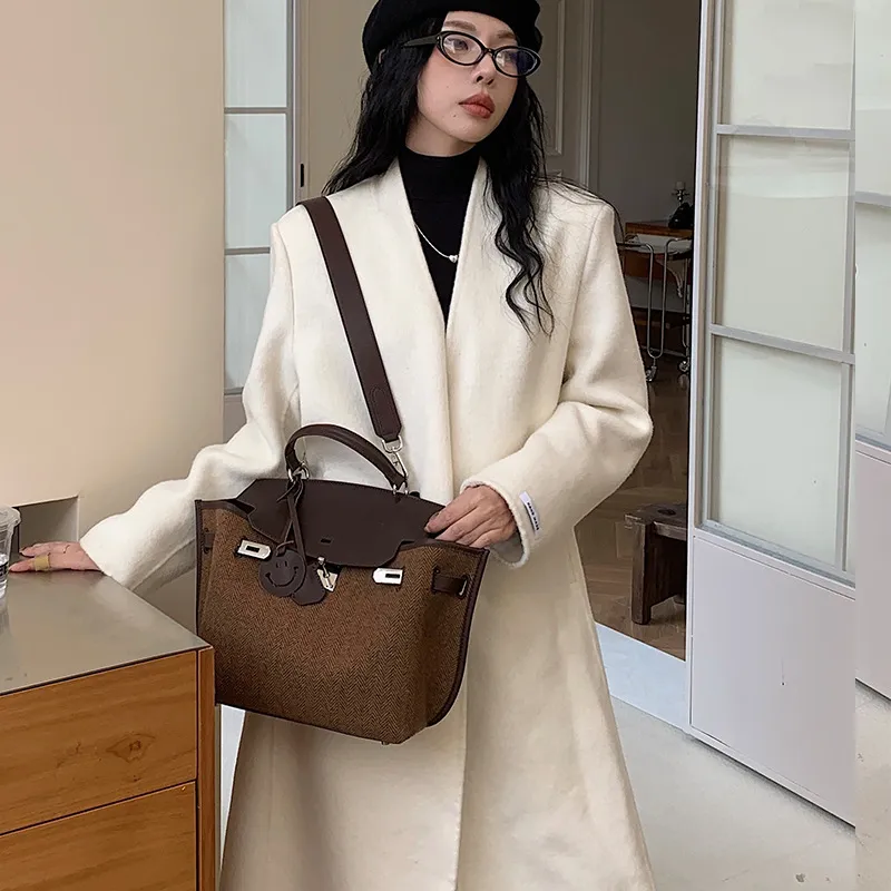 Bullrun Woolen With Microfiber Shoulder Bag, Handbag Women's Brown-3