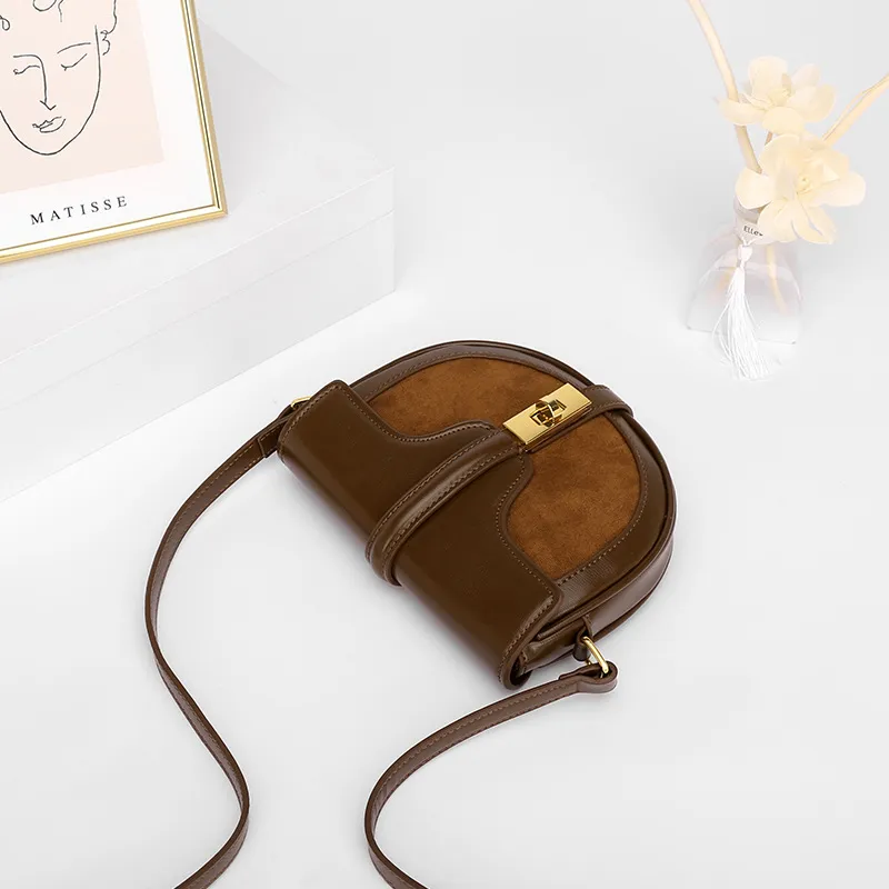 Bullrun Microfiber Synthetic Leather Saddle Bag, Shoulder Bag, Crossbody Bag Women's Brown-4