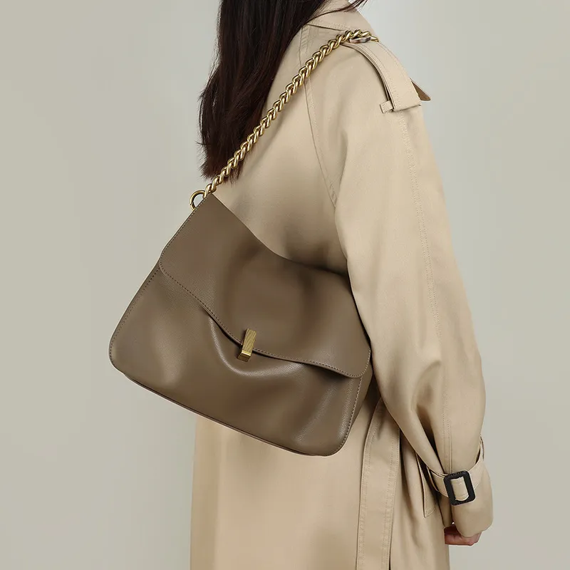 Bullrun Cow Leather Shoulder Bag Women's Khaki-1