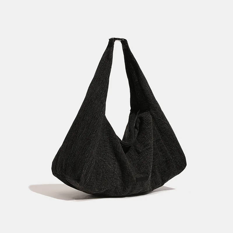 Bullrun Canvas Shoulder Bag Large Size Women's Black-2