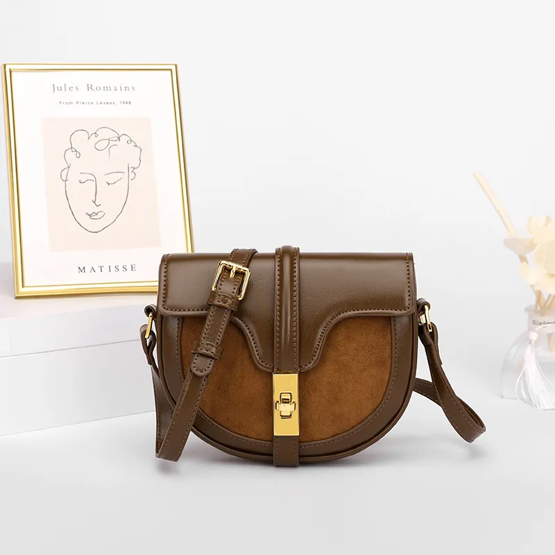 Bullrun Microfiber Synthetic Leather Saddle Bag, Shoulder Bag, Crossbody Bag Women's Brown-1