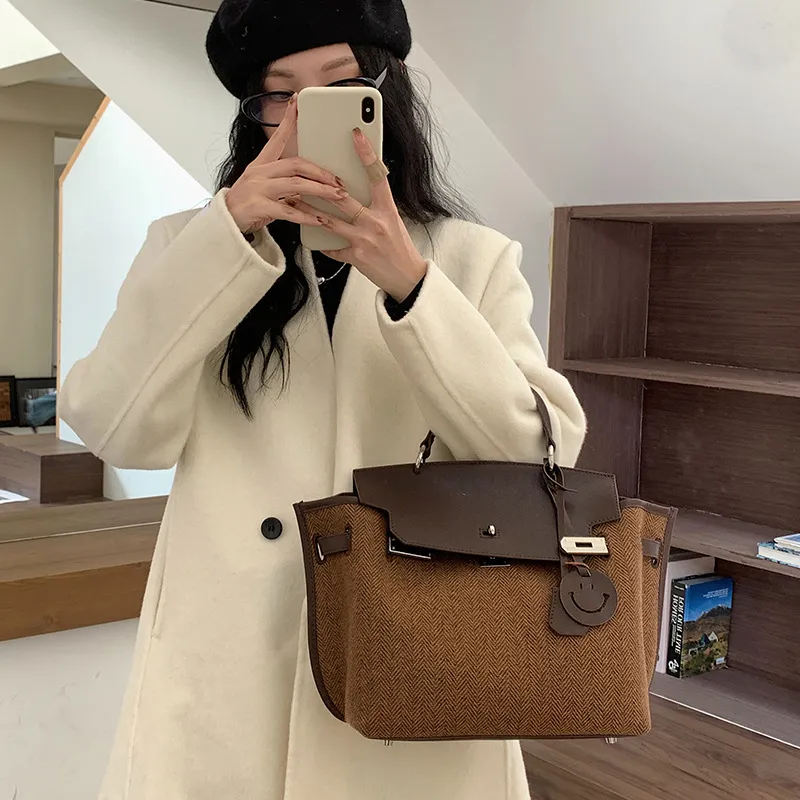 Bullrun Woolen With Microfiber Shoulder Bag, Handbag Women's Brown-1