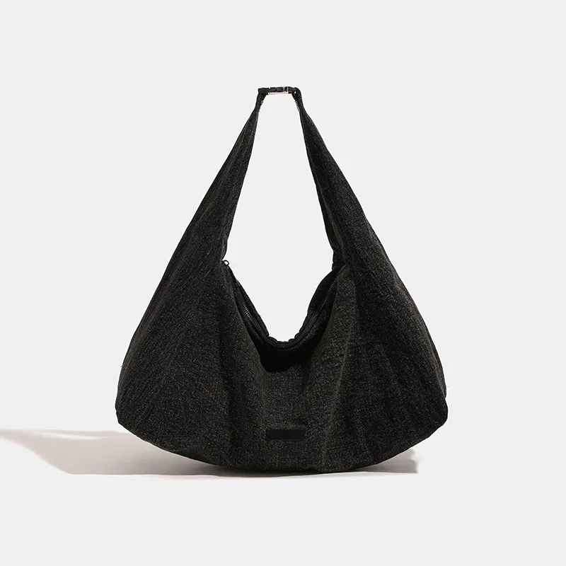 Bullrun Canvas Shoulder Bag Large Size Women's Black-3