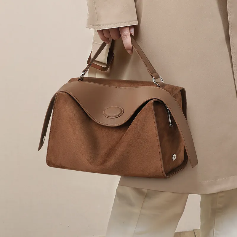 Bullrun Cow Leather Crossbody One Shoulder Handbag Regular Women's Milk Tea Brown-4