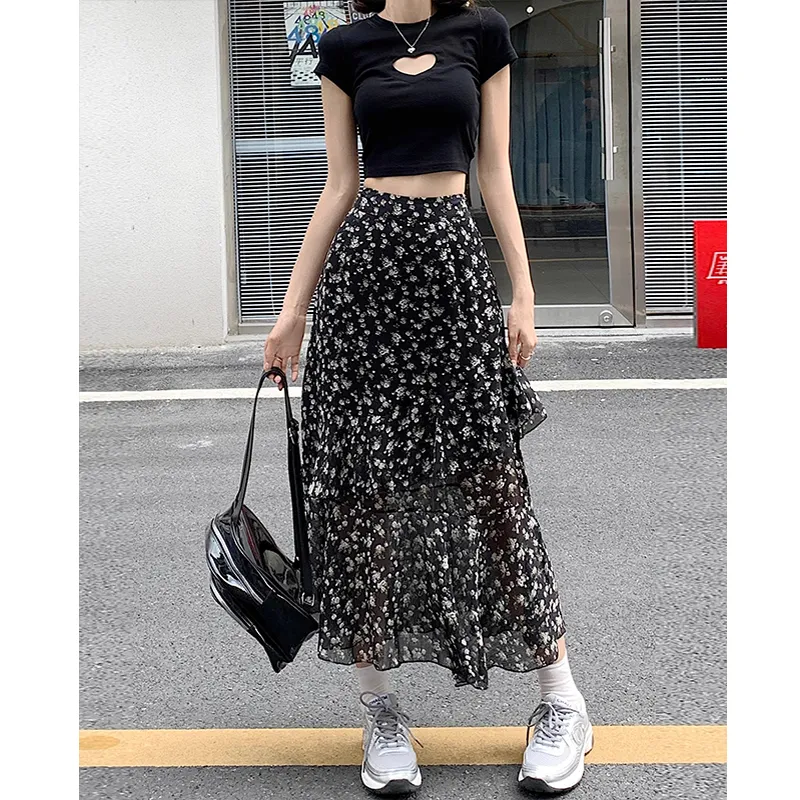 Flowers In Water Casual Long Skirt Women's-6