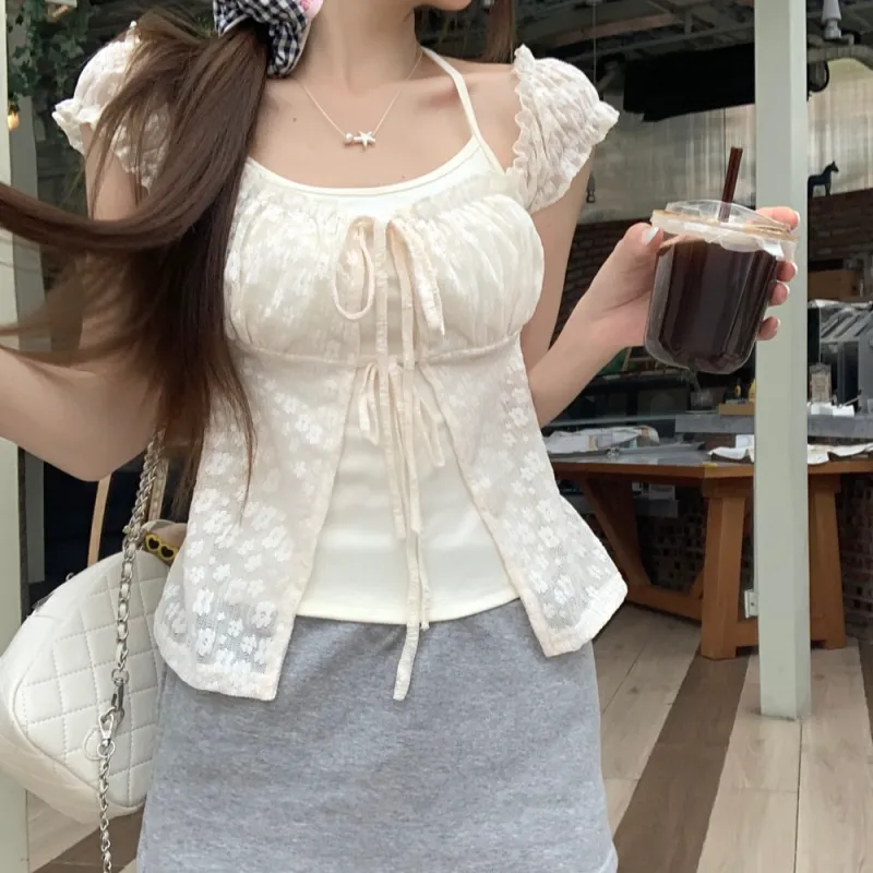 Flowers In Water Flutter Sleeve T Shirt Women's-3