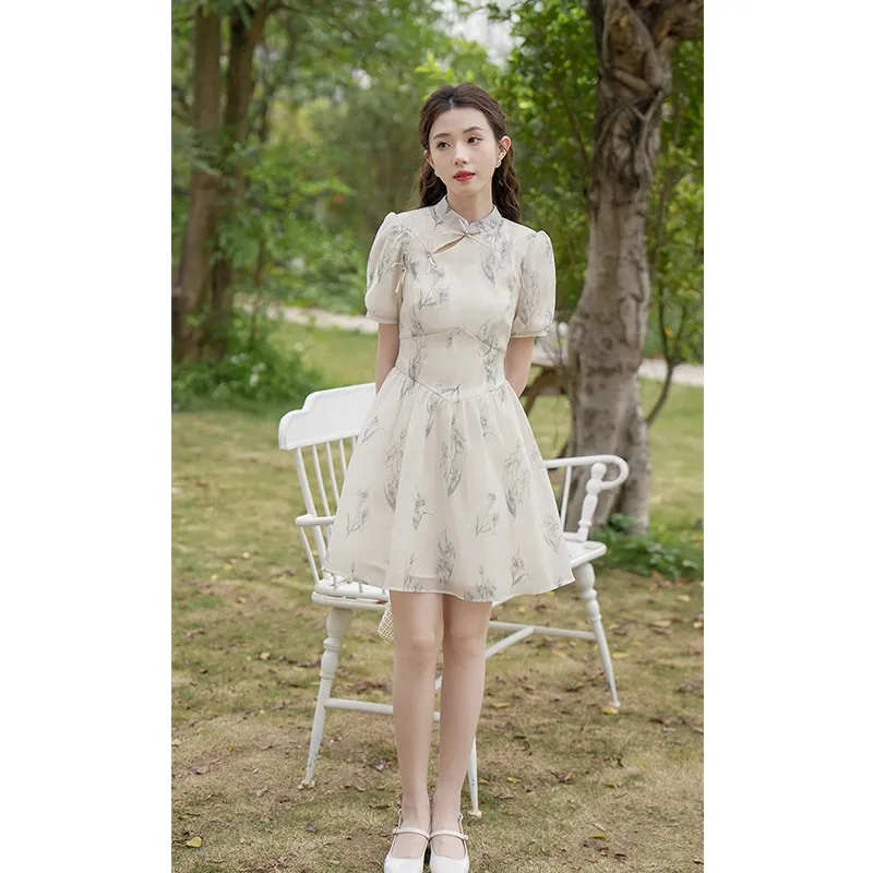 Flowers In Water Short Sleeved Dress Women's-2