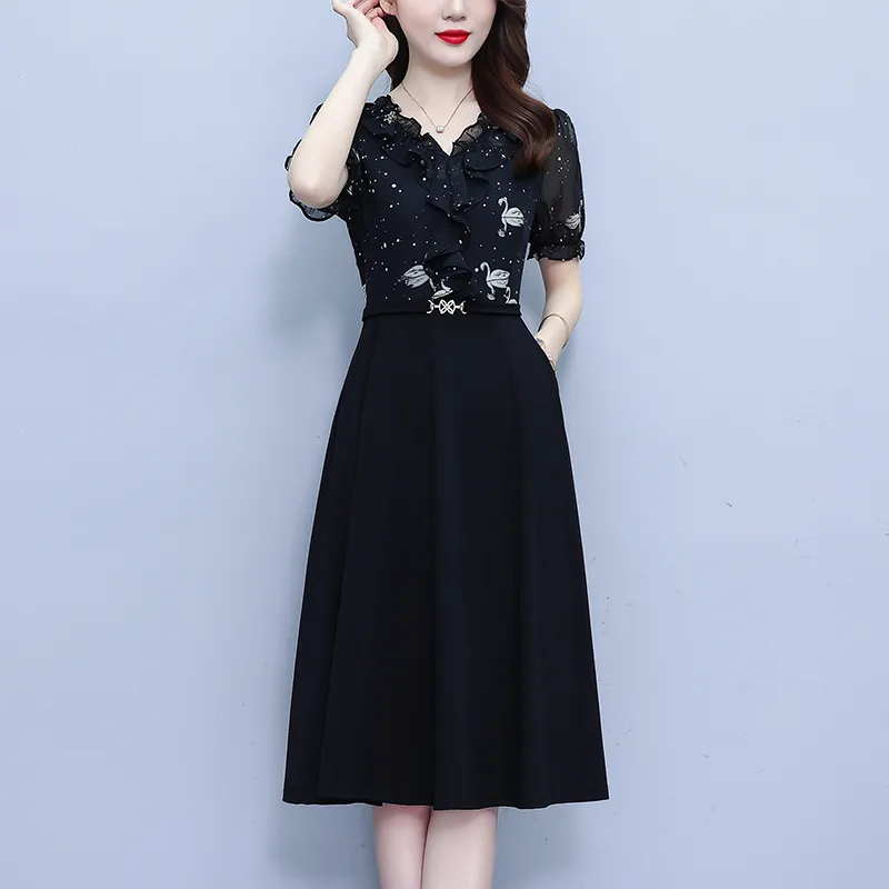 Flowers In Water Short Sleeved Dress Women's-6