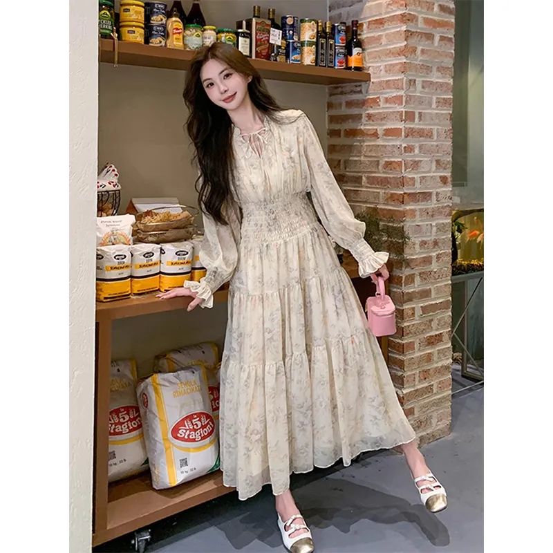 Flowers In Water Long Sleeved Dress Women's Floral-6