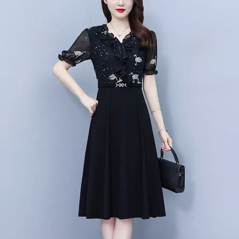 Flowers In Water Short Sleeved Dress Women's-4
