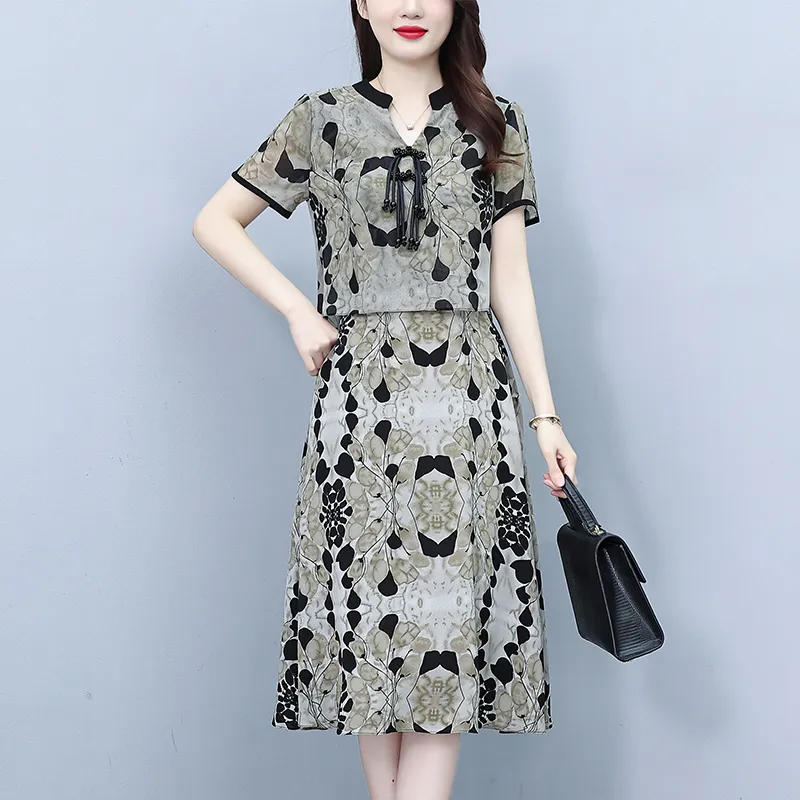 Flowers In Water Short Sleeved Dress Women's-3