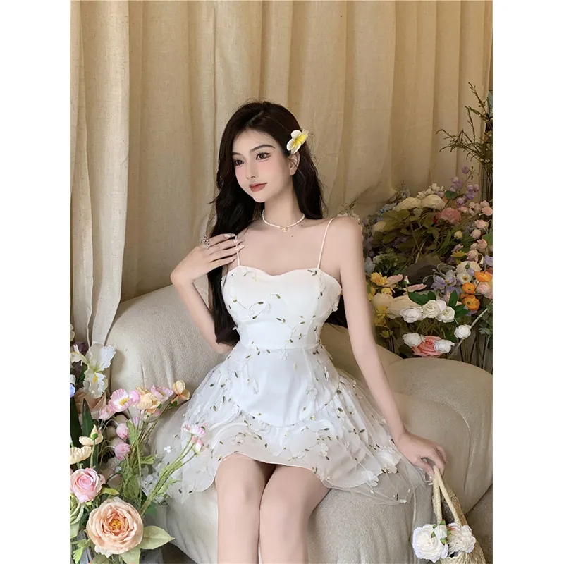 Flowers In Water Slip Dress Women's White-2