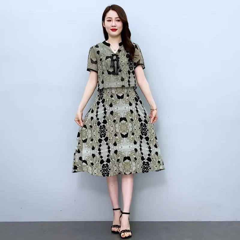Flowers In Water Short Sleeved Dress Women's-6