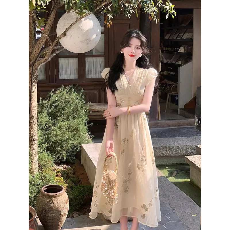 Flowers In Water Short Sleeved Dress Women's-2